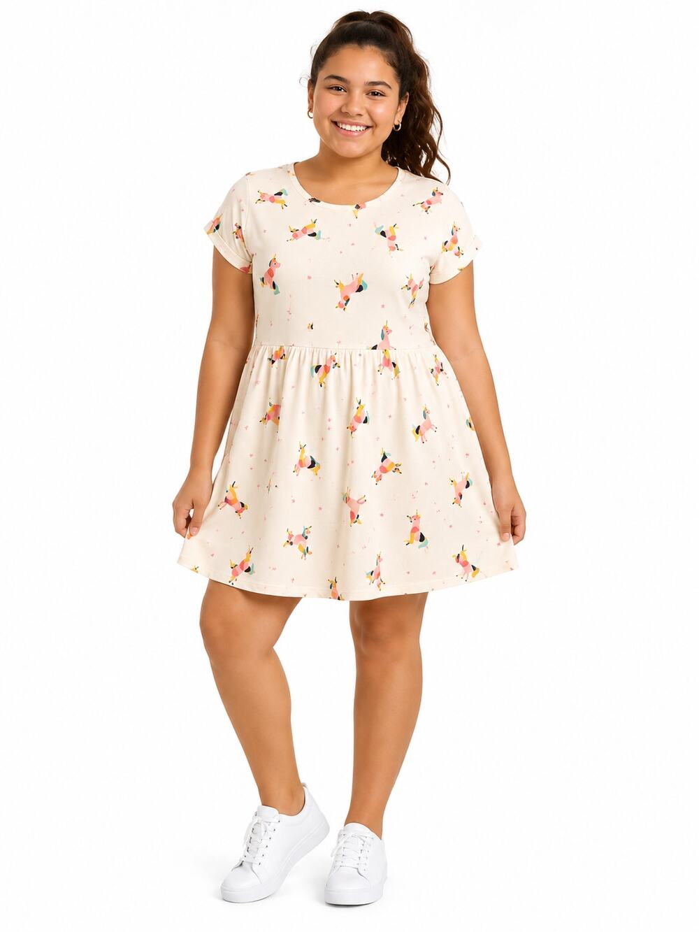 Cat & Jack Girls XL 14/16 Unicorn Print Twirl Skater Dress Short Sleeve EUC